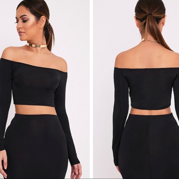 black fitted bardot top